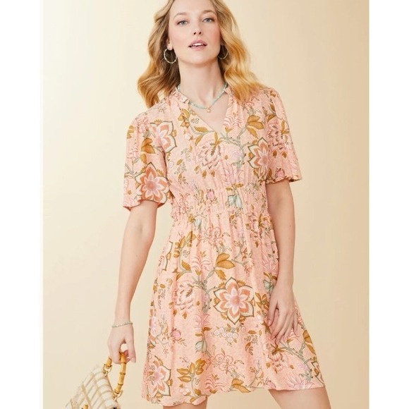 Spartina 449 Dresses & Skirts - Spartina 449 Elayne Splitneck Dress Calm Waters Floral Sz M Pink Peasant